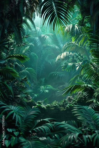 A realistic depiction of a dense, dark green jungle background, rendered in high resolution © Martin