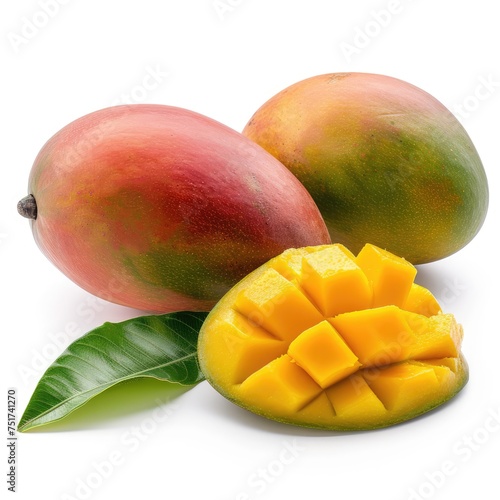 multiple a slice mango isolated on white background