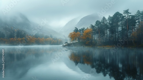 Majestic Mountain Lake Surrounded by Trees © olegganko