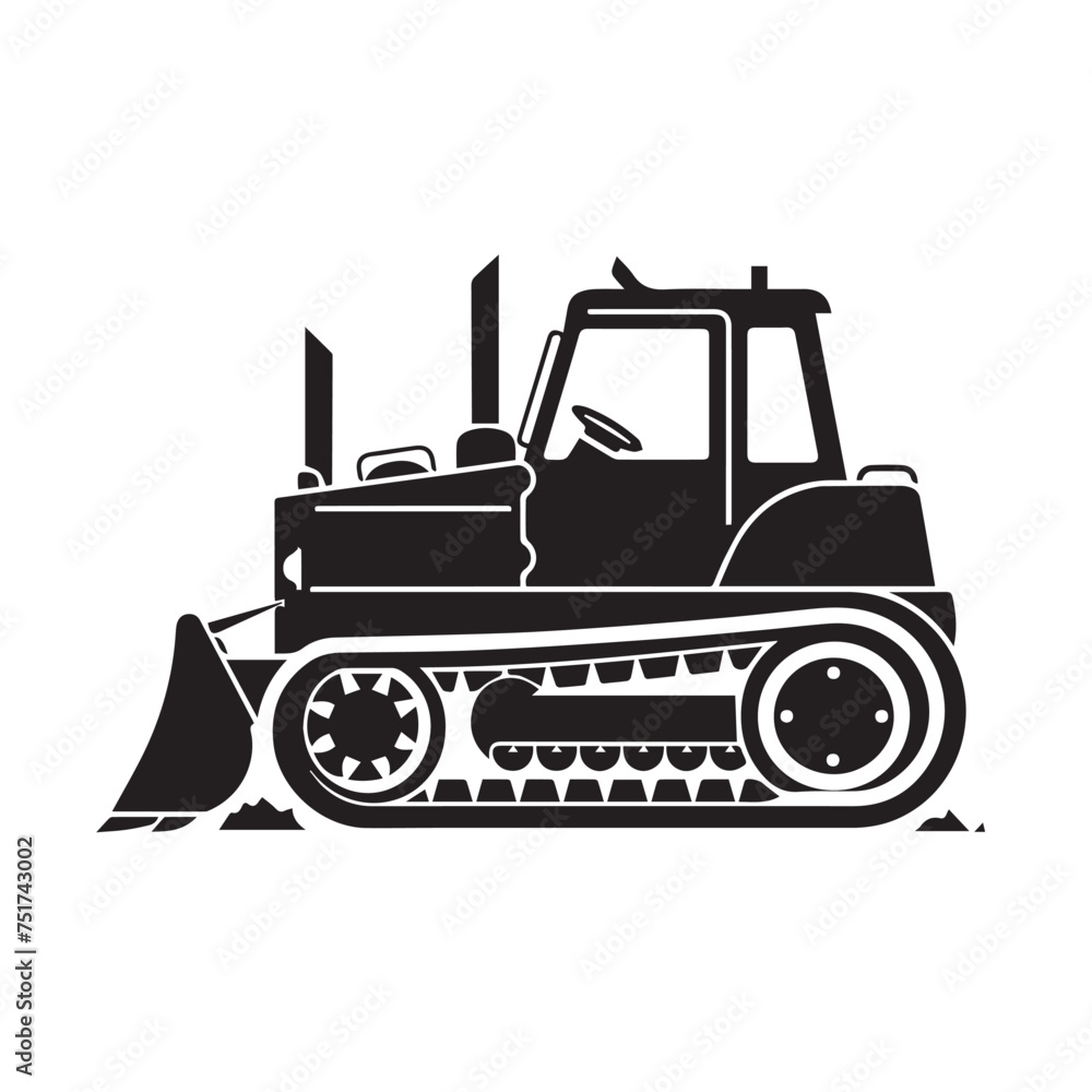Bulldozer in cartoon, doodle style . Image for t-shirt, web, mobile apps and ui. Isolated 2d vector illustration in logo, icon, sketch style, Eps 10, black and white. AI Generative