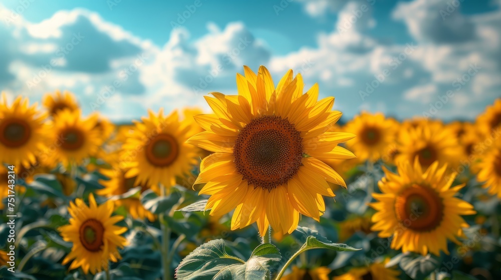 Field of Sunflowers Under Blue Sky