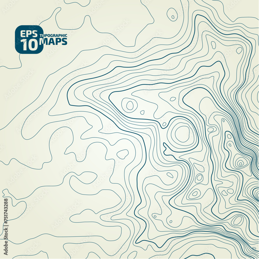 Stylized height of the topographic contour in lines and contours. Сoncept of a conditional geography scheme and the terrain path. Blue stroke on yellow background. 1x1 size. Vector illustration. Stylized height of the topographic contour in lines and contours. Сoncept of a conditional geography scheme and the terrain path. Blue stroke on yellow background. 1x1 size. Vector illustration.