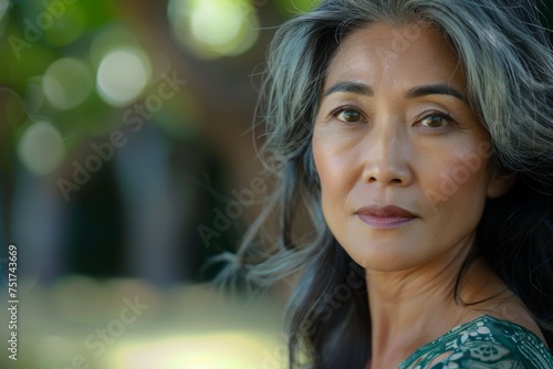 Asian woman 50 years old close-up portrait Generative AI