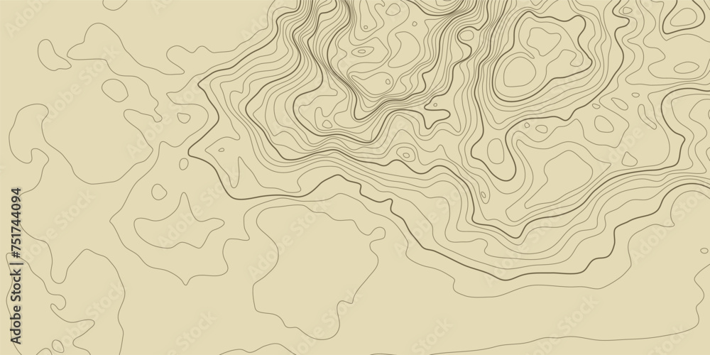 Obraz premium Topographic pattern texture. Brown contours on beige background. vector topography. Geographic mountain topographic. Map on land strok terrain. Elevation on graphic height lines. Vector Illustration.