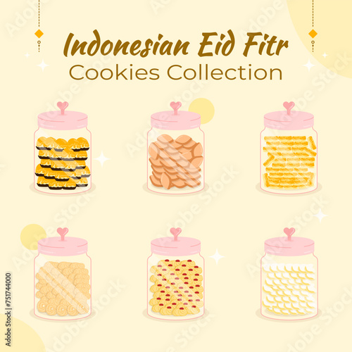 Indonesian Eid Fitr Cookies Tradition Flat Illustration in Jar