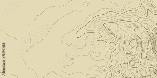 Topographic pattern texture. Brown contours on beige background. vector topography. Geographic mountain topographic. Map on land strok terrain. Elevation on graphic height lines. Vector Illustration.