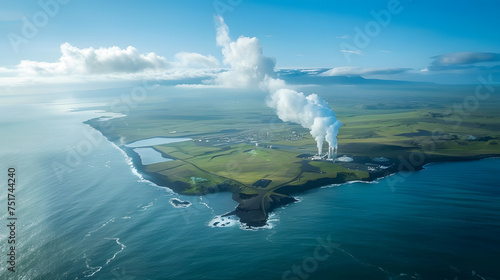 Aerial view of geothermal power plant on the coast © Mangata Imagine