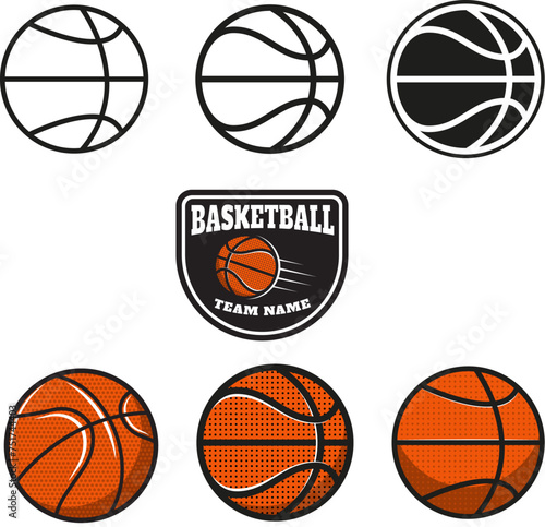 Set of  basketball labels and logos and design elements for basketball teams, tournaments, championships isolated on white background. Design element in vector.