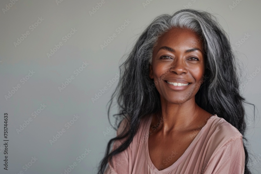 African American woman 50 years old close-up portrait Generative AI - obrazy, fototapety, plakaty 
