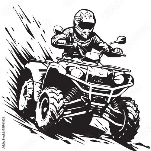 Quad bike in cartoon, doodle style . Image for t-shirt, web, mobile apps and ui. Isolated 2d vector illustration in logo, icon, sketch style, Eps 10, black and white. AI Generative