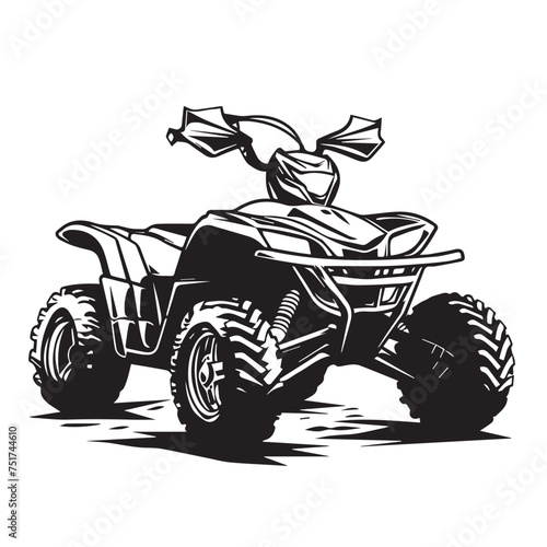 Quad bike in cartoon, doodle style . Image for t-shirt, web, mobile apps and ui. Isolated 2d vector illustration in logo, icon, sketch style, Eps 10, black and white. AI Generative