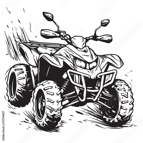 Quad bike in cartoon, doodle style . Image for t-shirt, web, mobile apps and ui. Isolated 2d vector illustration in logo, icon, sketch style, Eps 10, black and white. AI Generative
