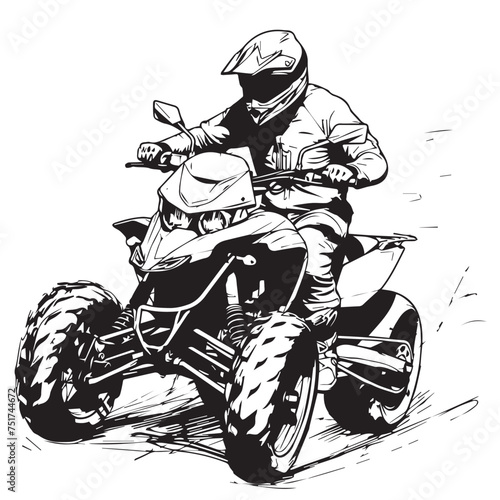 Quad bike in cartoon, doodle style . Image for t-shirt, web, mobile apps and ui. Isolated 2d vector illustration in logo, icon, sketch style, Eps 10, black and white. AI Generative