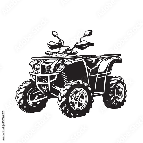 Quad bike in cartoon, doodle style . Image for t-shirt, web, mobile apps and ui. Isolated 2d vector illustration in logo, icon, sketch style, Eps 10, black and white. AI Generative