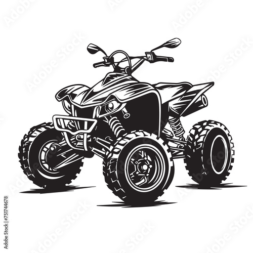 Quad bike in cartoon, doodle style . Image for t-shirt, web, mobile apps and ui. Isolated 2d vector illustration in logo, icon, sketch style, Eps 10, black and white. AI Generative © Iryna