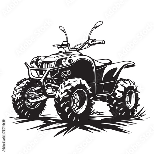 Quad bike in cartoon, doodle style . Image for t-shirt, web, mobile apps and ui. Isolated 2d vector illustration in logo, icon, sketch style, Eps 10, black and white. AI Generative © Iryna