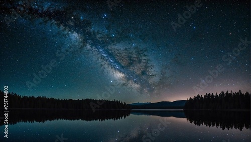 Reflection water for landscape nature with starry night, dark surrealism nature © Sba3
