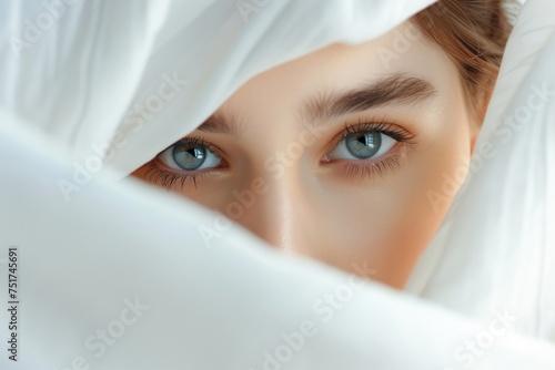 young woman with white cloth on her face Generative AI