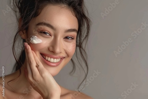 Generaclose-up portrait of a young woman cream on her face tive AI