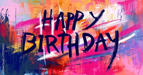 background with a happy birthday words in the style of brushstroke abstractions Generative AI