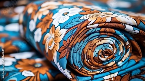 Roll of fabric, batik floral style print fabric cotton for making apparel. photo