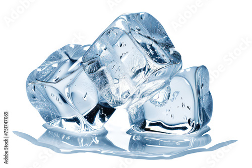 Transparent ice cubes with water droplets, cut out - stock png. photo