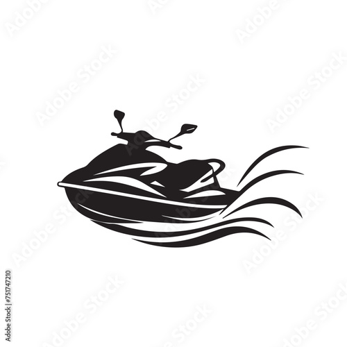 Jet ski in cartoon, doodle style . Image for t-shirt, web, mobile apps and ui. Isolated 2d vector illustration in logo, icon, sketch style, Eps 10, black and white. AI Generative