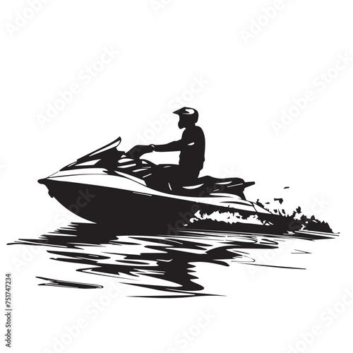 Jet ski in cartoon, doodle style . Image for t-shirt, web, mobile apps and ui. Isolated 2d vector illustration in logo, icon, sketch style, Eps 10, black and white. AI Generative © Iryna
