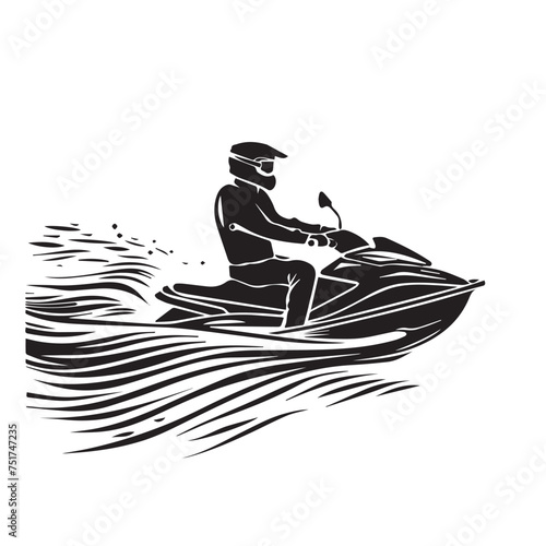 Jet ski in cartoon, doodle style . Image for t-shirt, web, mobile apps and ui. Isolated 2d vector illustration in logo, icon, sketch style, Eps 10, black and white. AI Generative
