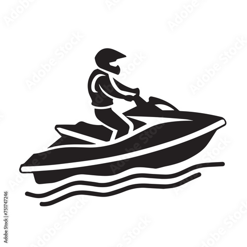 Jet ski in cartoon, doodle style . Image for t-shirt, web, mobile apps and ui. Isolated 2d vector illustration in logo, icon, sketch style, Eps 10, black and white. AI Generative
