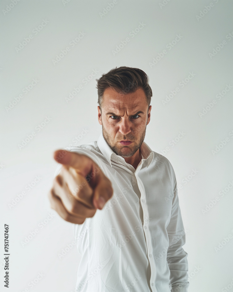 Angry man and pointing. Isolated on white background Angry man and pointing. Isolated on white background