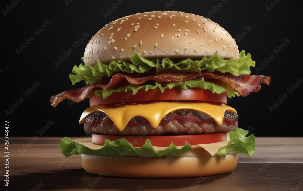 A juicy and tasty burger with lots of meat and cheese A juicy and tasty burger with lots of meat and cheese