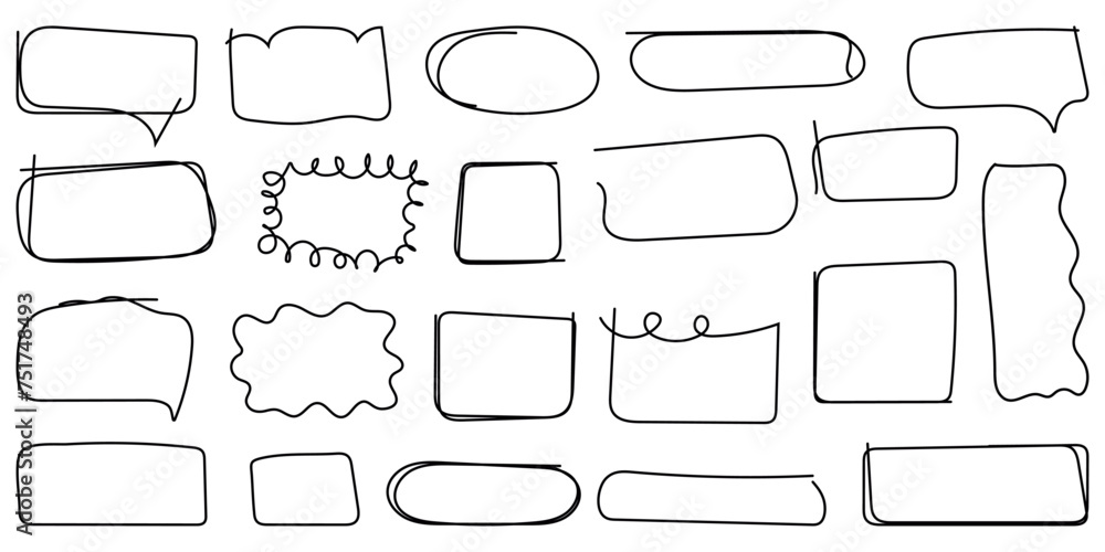 Hand drawn rectangle frame set.Doodle frame for textbox. Geometric Doodle border. Flat Vector illustration. Hand drawn rectangle frame set.Doodle frame for textbox. Geometric Doodle border. Flat Vector illustration.