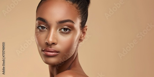 Afro American young woman with smooth skin and silky hair close-up portrait Generative AI
