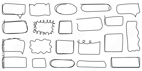 Hand drawn rectangle frame set.Doodle frame for textbox. Geometric Doodle border. Flat Vector illustration. 
