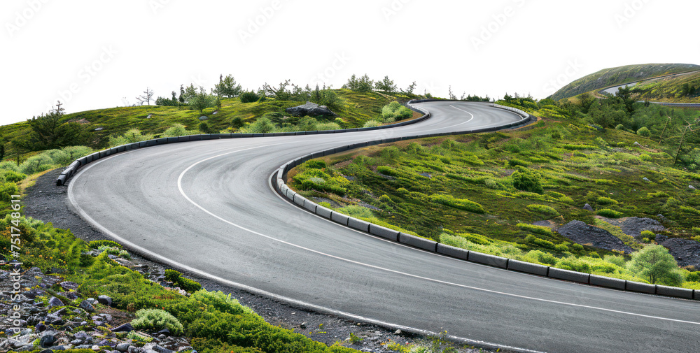 Curvy mountain road with greenery, cut out - stock png. Curvy mountain road with greenery, cut out - stock png.