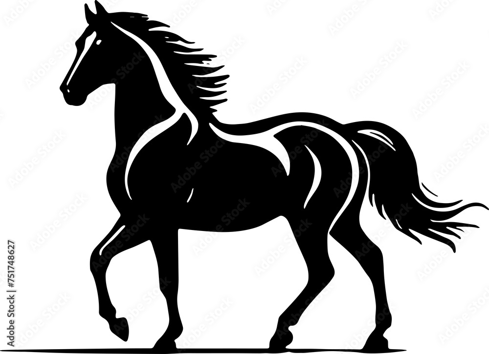 Silhouette of horse isolated on white background