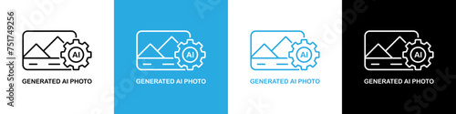 Photo generated by AI icon. Vector symbol generated ai. Machine learning design. Smart network digital technology. AI. Vector illustration