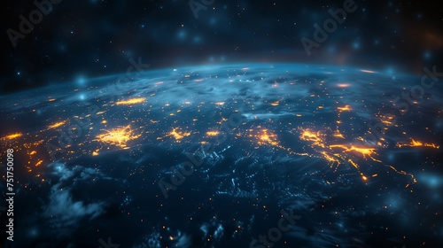 A mesmerizing view of Earth from space at night showcasing the beautiful lights of cities and the vast expanse of water and atmosphere #751750098