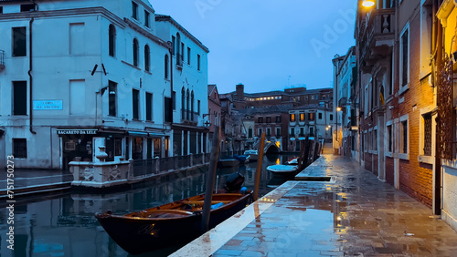 Medieval houses, narrow canals, bridges, gondolas in Venice, Italy, February 10, 2024. High quality 4k footage photo