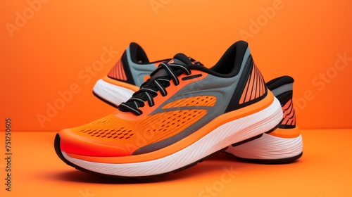 New unbranded running sneaker or trainer on orange background