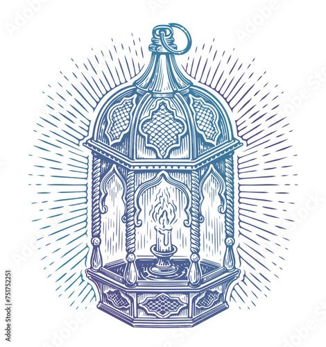 Ramadan lantern. Islamic lamp. Hand drawn sketch vintage vector illustration