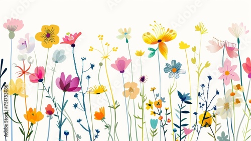 Flowers digital illustration, spring design, watercolor hand painting. 