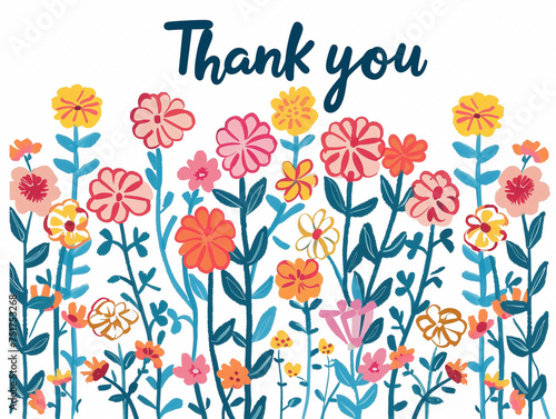 Elegant thank you card with a lush floral pattern and cursive typography © Artem81