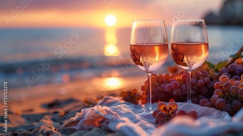 Two Glasses of Wine on a Beach Blanket