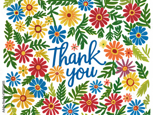 Floral thank you card with vibrant wildflowers and leaves design