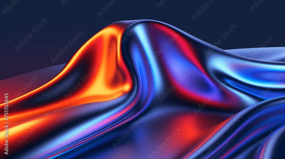 Obraz premium Abstract Satin Waves in Vibrant Blue and Orange Hues, Dynamic Liquid Texture, Modern Background or Wallpaper Concept