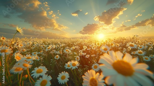 Field of Daisies at Sunset