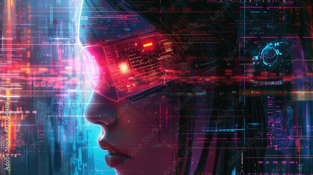 Face of hacker in futuristic glasses, secure network information and data abstract background for cyber security theme. Concept of ai, cyberpunk, technology, digital future, hack, art Face of hacker in futuristic glasses, secure network information and data abstract background for cyber security theme. Concept of ai, cyberpunk, technology, digital future, hack, art