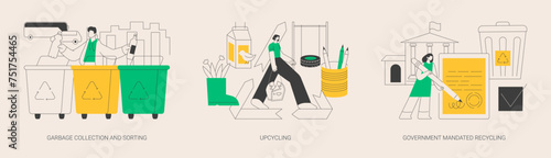 Waste collection and recycling problems abstract concept vector illustrations.